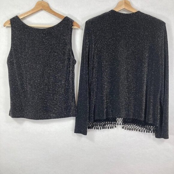 Xscape by Lawrence Kurtz Shell Cardigan Jacket 2 Piece Metallic Formal Bead Hem - Picture 5 of 8